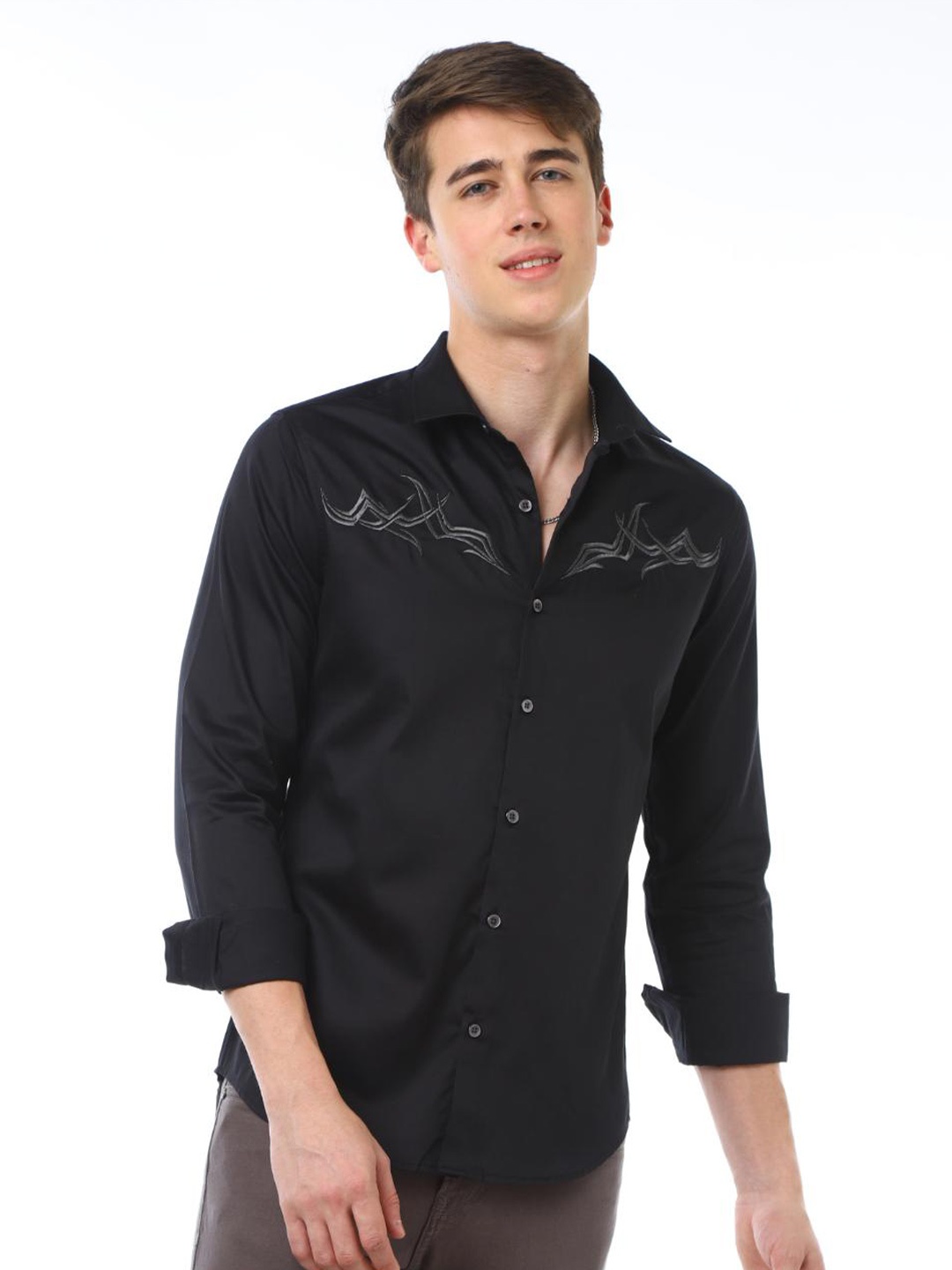 

FLY 69 Premium Slim Fit Pure Cotton Casual Shirt, Black