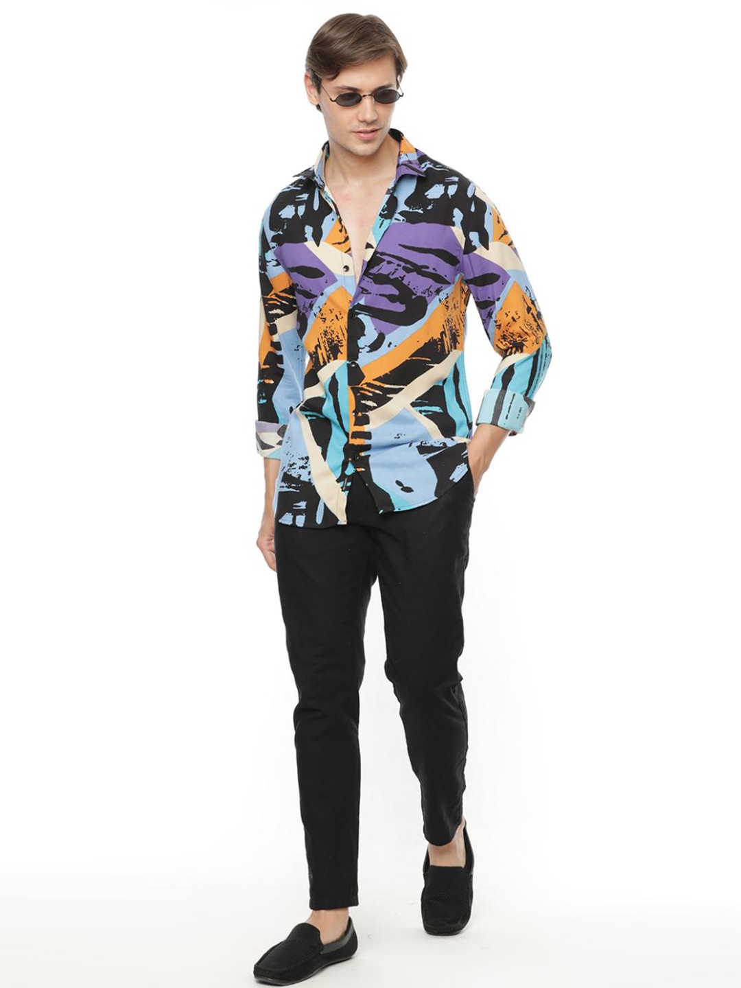 

FLY 69 Premium Slim Fit Abstract Printed Long Sleeves Casual Shirt, Purple