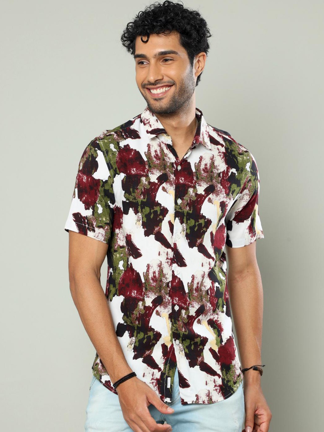 

FLY 69 Premium Slim Fit Abstract Printed Casual Shirt, Maroon