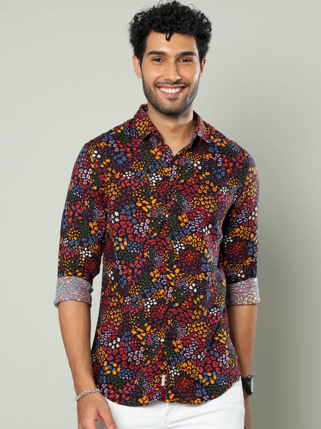 

FLY 69 Premium Slim Fit Floral Printed Long Sleeves Casual Shirt, Maroon