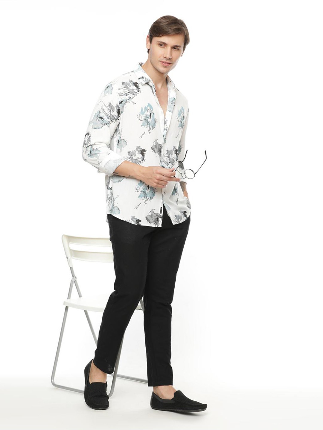

FLY 69 Premium Slim Fit Floral Printed Casual Shirt, Blue