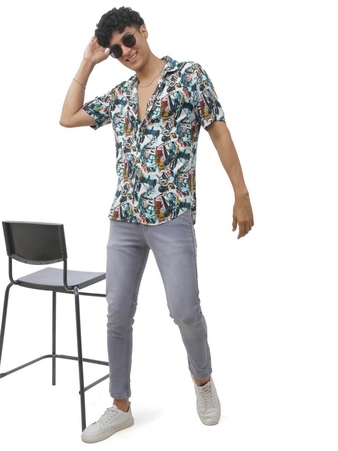 

FLY 69 Premium Slim Fit Abstract Printed Casual Shirt, Off white