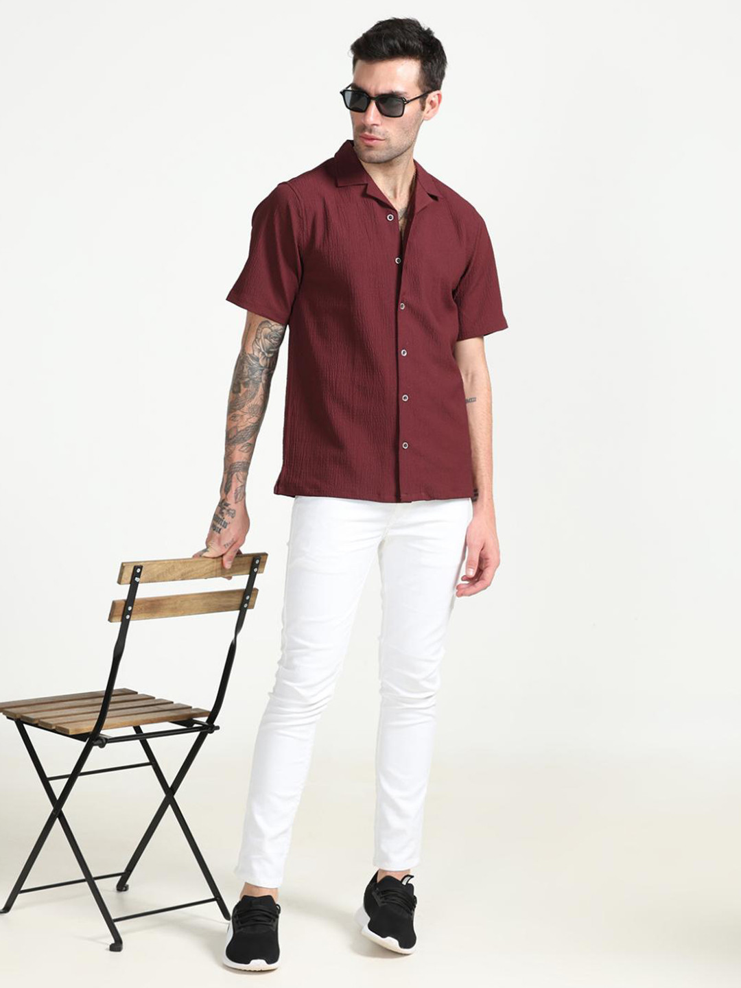

FLY 69 Premium Boxy Cuban Collar Casual Shirt, Maroon