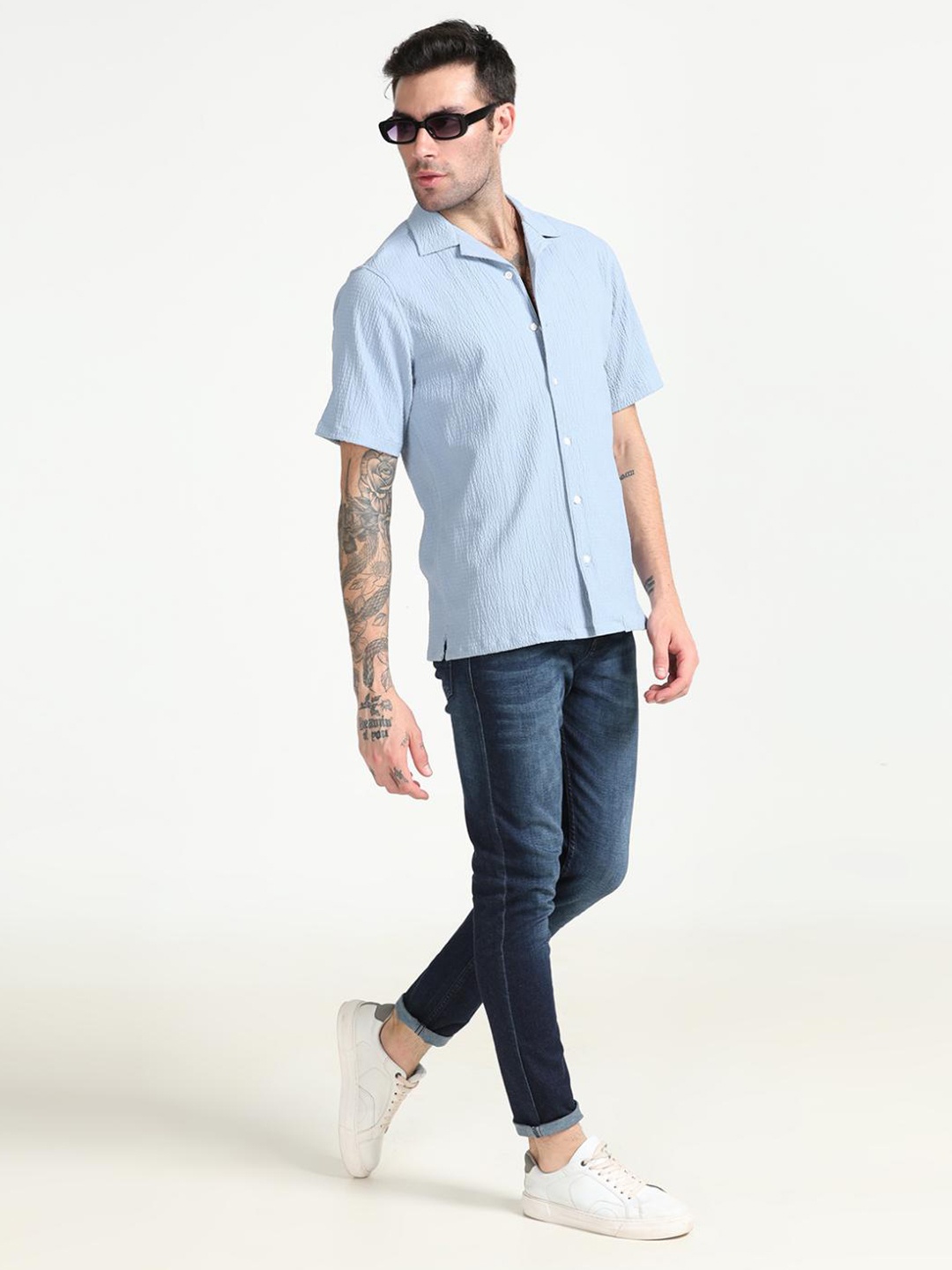 

FLY 69 Premium Boxy Cuban Collar Casual Shirt, Blue