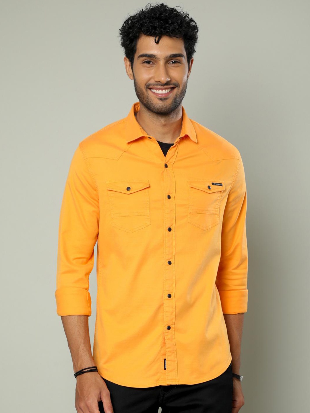 

FLY 69 Premium Slim Fit Pure Cotton Casual Shirt, Mustard