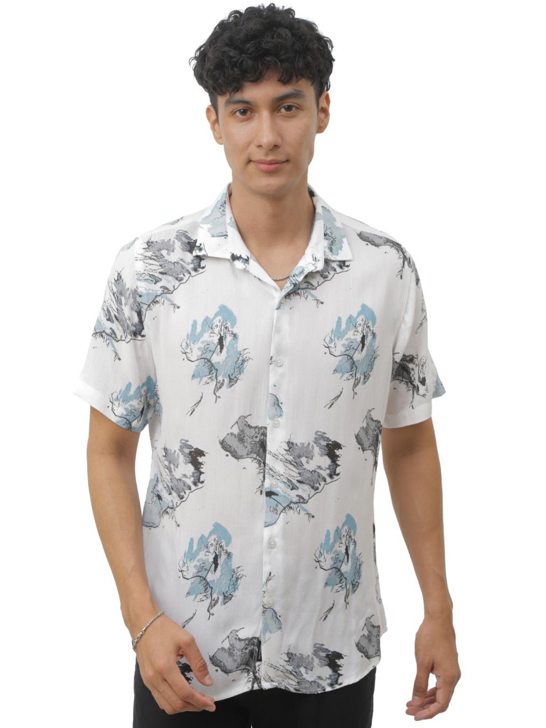 

FLY 69 Premium Slim Fit Abstract Printed Casual Shirt, Off white