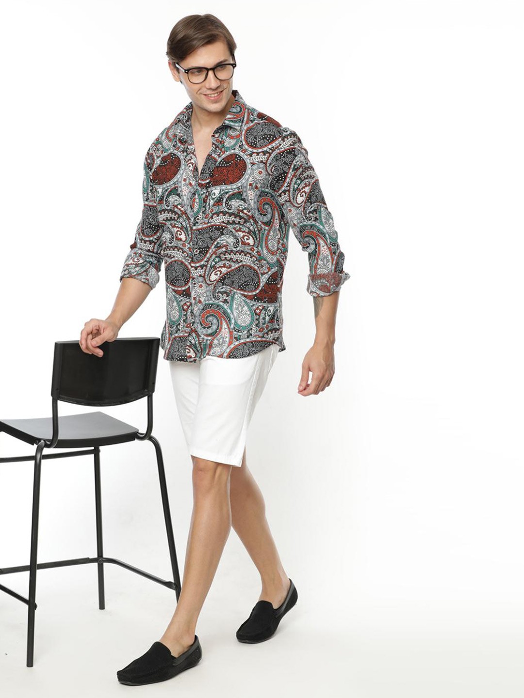 

FLY 69 Premium Slim Fit Ethnic Motifs Printed Casual Shirt, Green