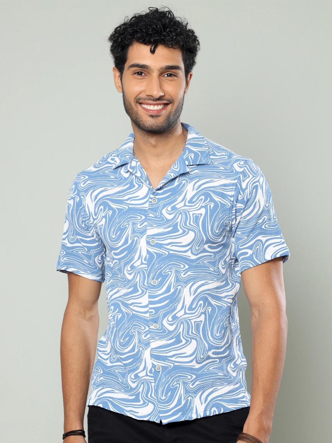 

FLY 69 Premium Boxy Abstract Printed Casual Shirt, Blue