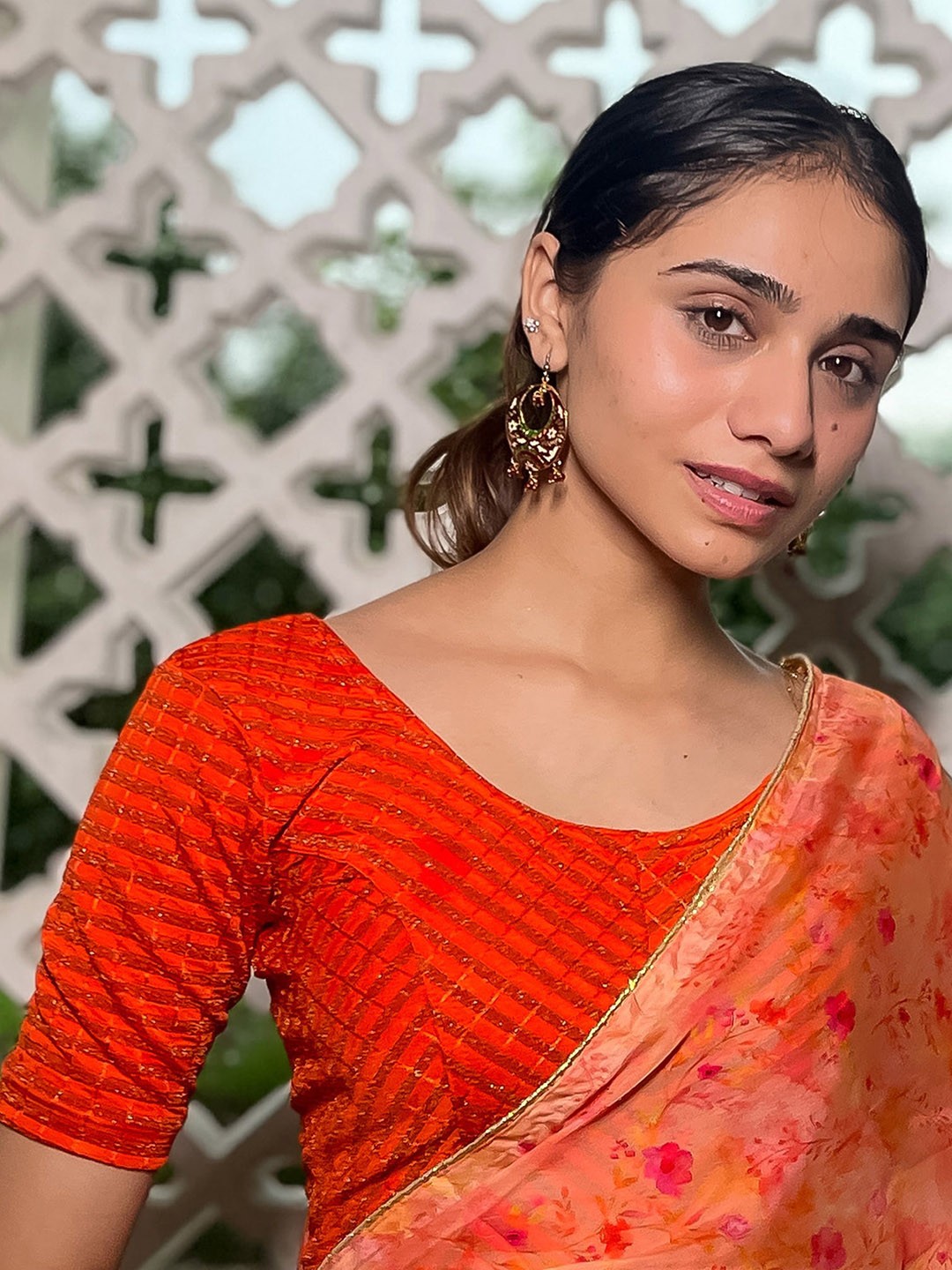 

Bindigasm's Advi Striped Stretchable Saree Blouse, Orange