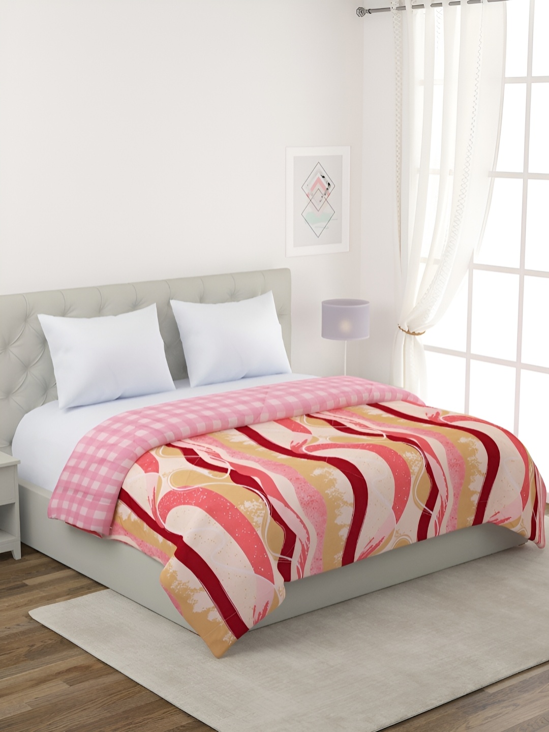 

Aura Peach & Beige Abstract Printed Cotton AC Room 200 GSM Double Bed Comforter