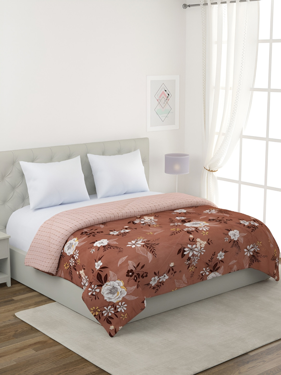 

Aura Brown & White Floral Printed Cotton AC Room 200 GSM Double Bed Comforter