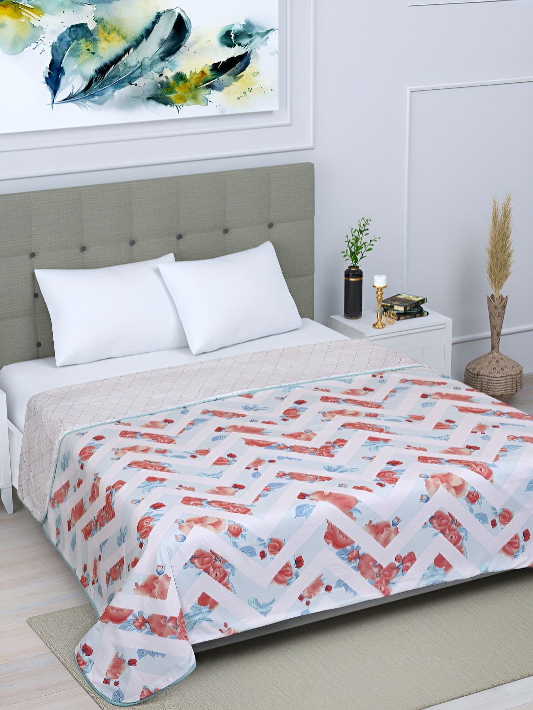 

Aura Blue & Red Geometric Printed Cotton AC Room 300 GSM Double Bed Dohar