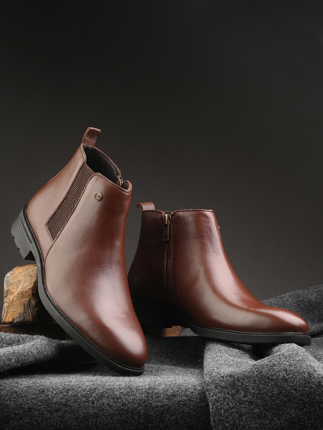 

MONDAIN Men Leather Chelsea Boots, Brown