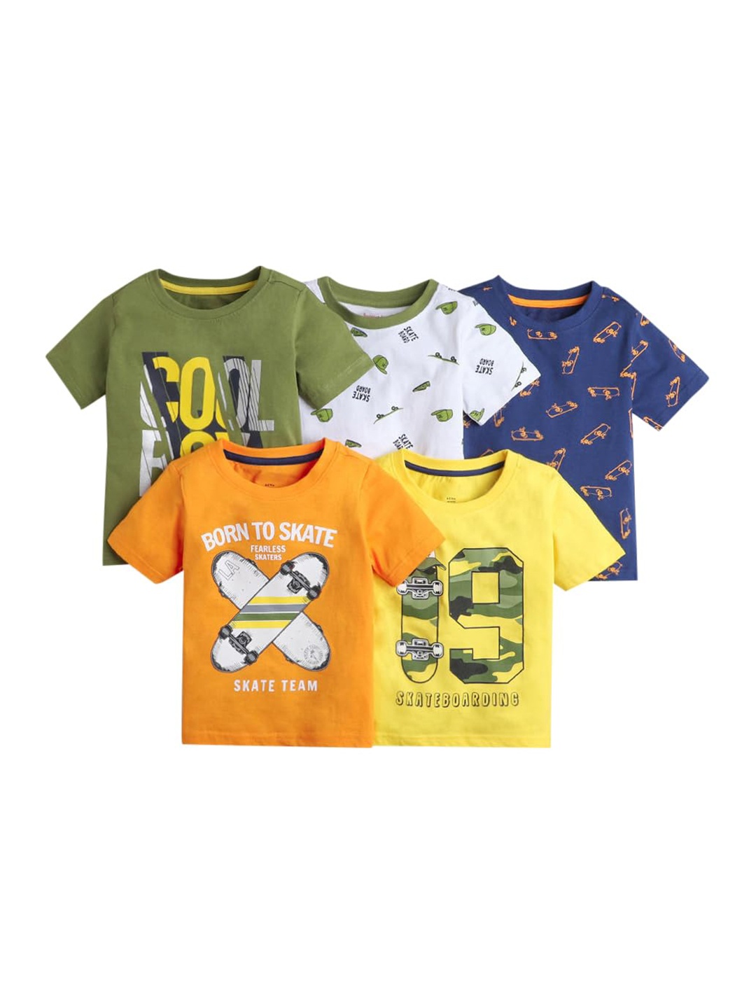 

Googo Gaaga Boys Pack of 5 Printed Round Neck Casual T-shirt, Green