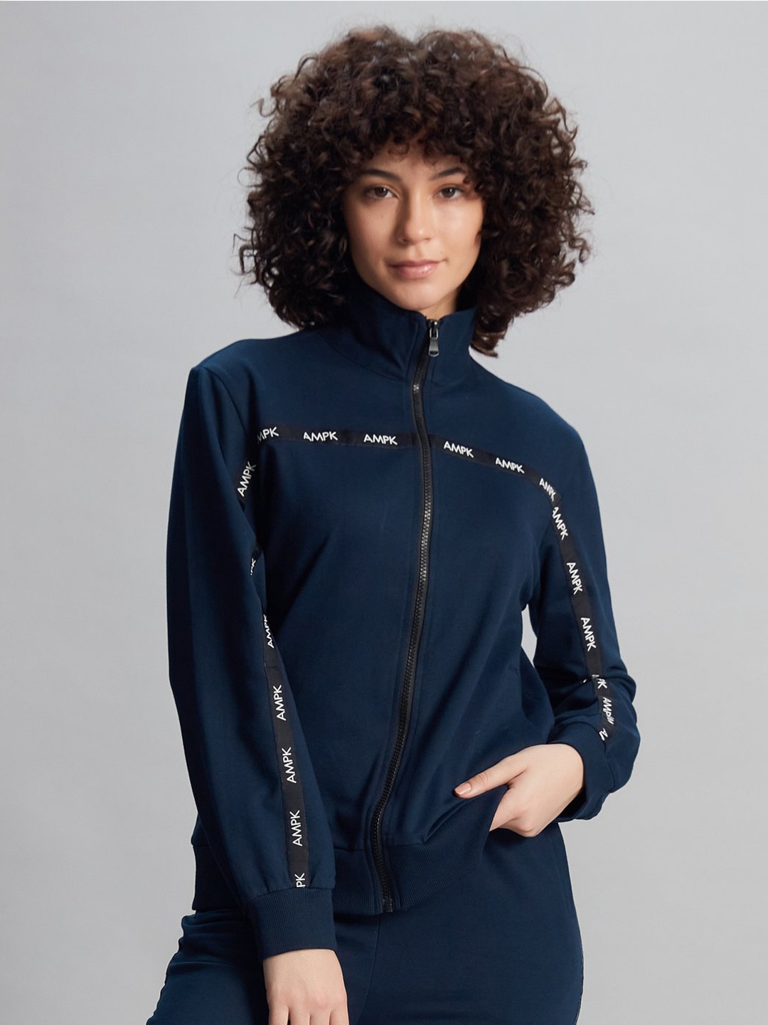 

SONA Mock Collar Cotton Front Open Sweatshirt, Blue