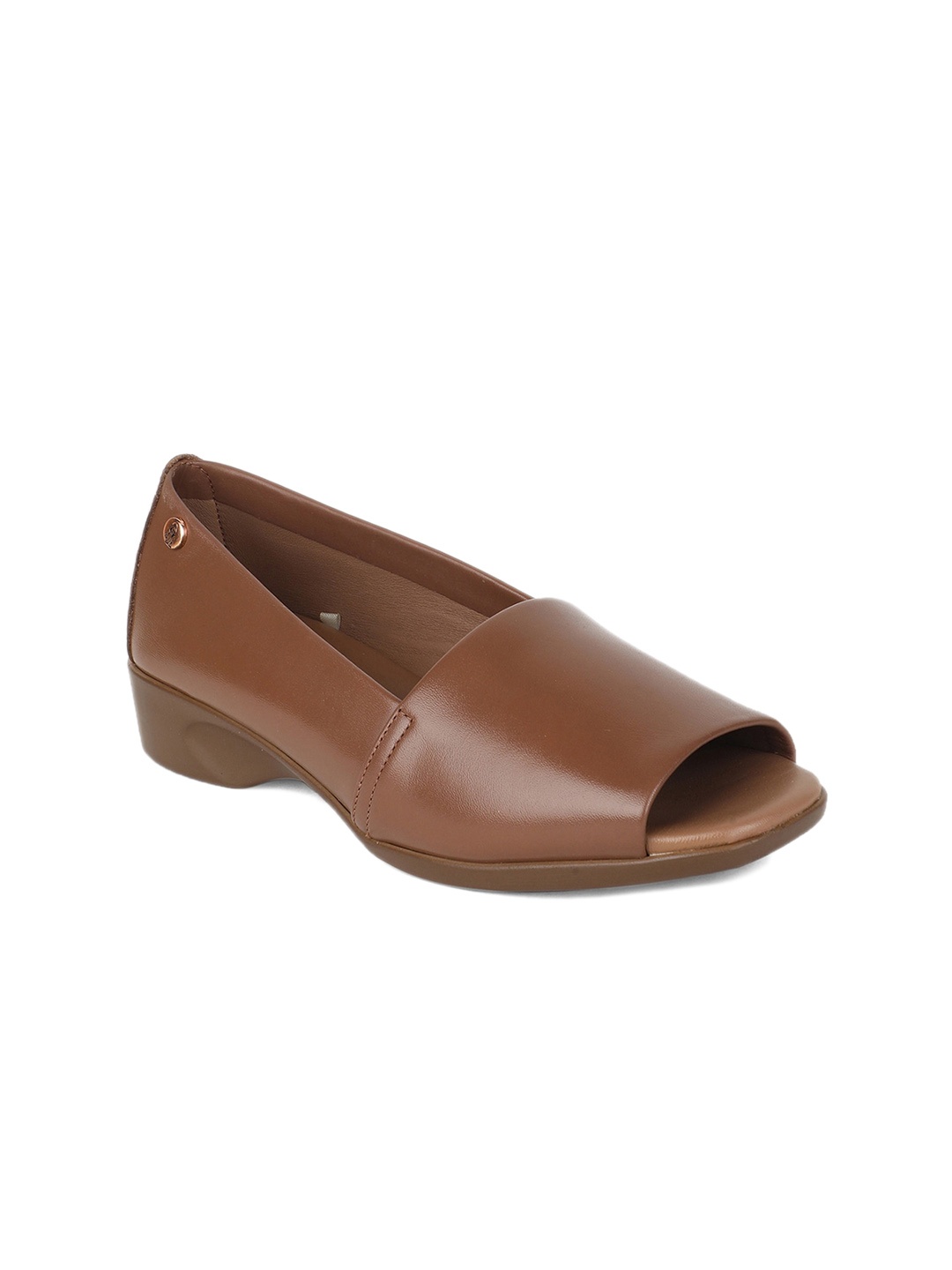 

Hush Puppies Peep Toe Leather Ballerinas, Brown