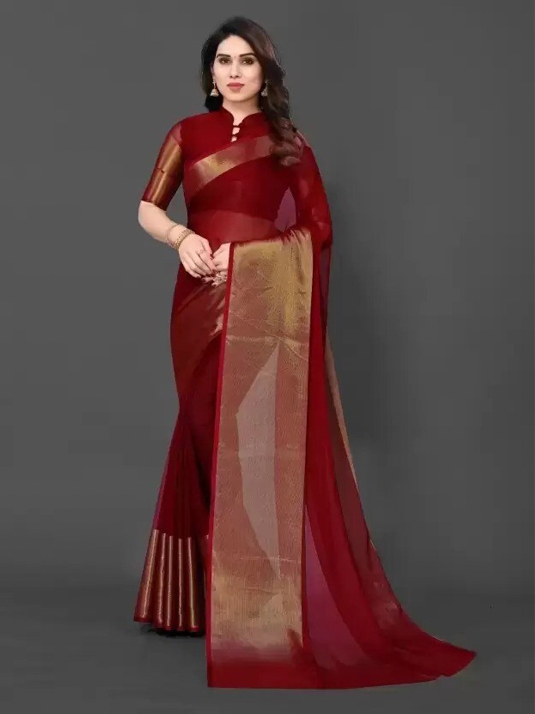 

VRAGI Zari Chiffon Saree, Maroon