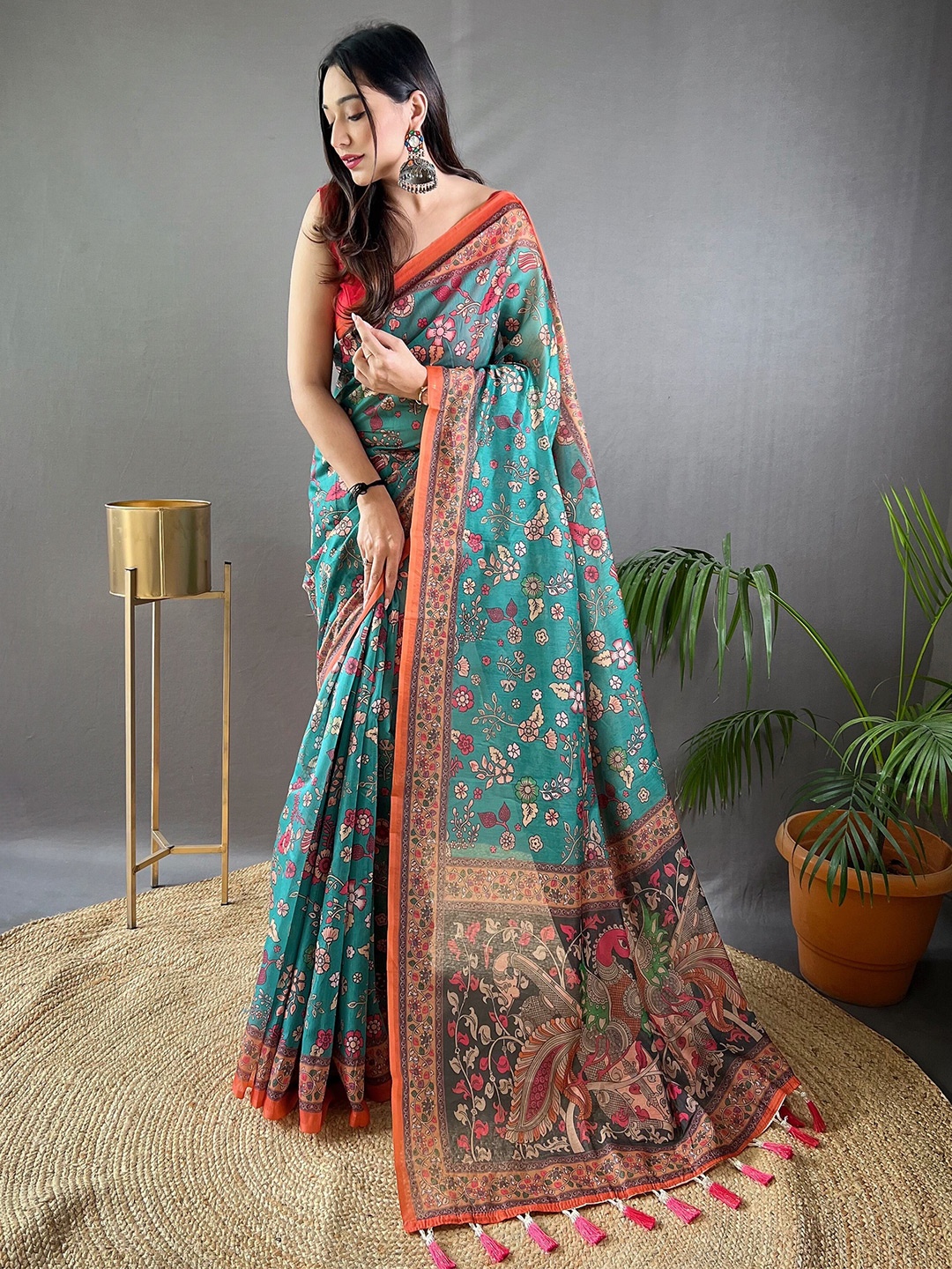 

Munir Kalamkari Printed Saree, Blue