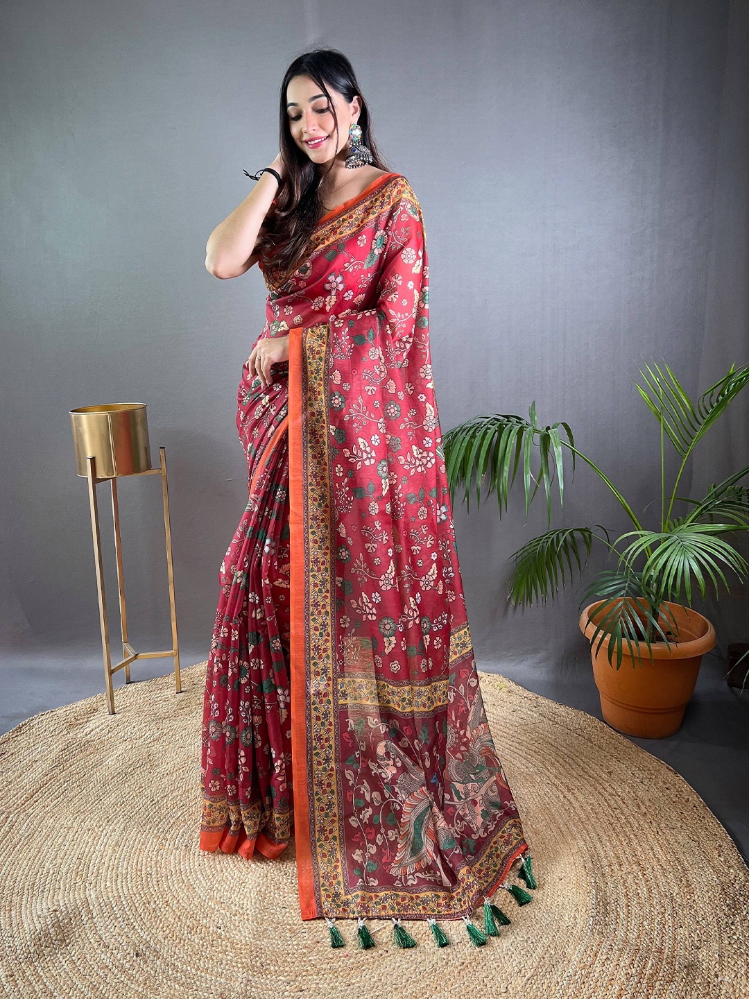 

Munir Kalamkari Printed Silk Cotton Tussar Saree, Peach
