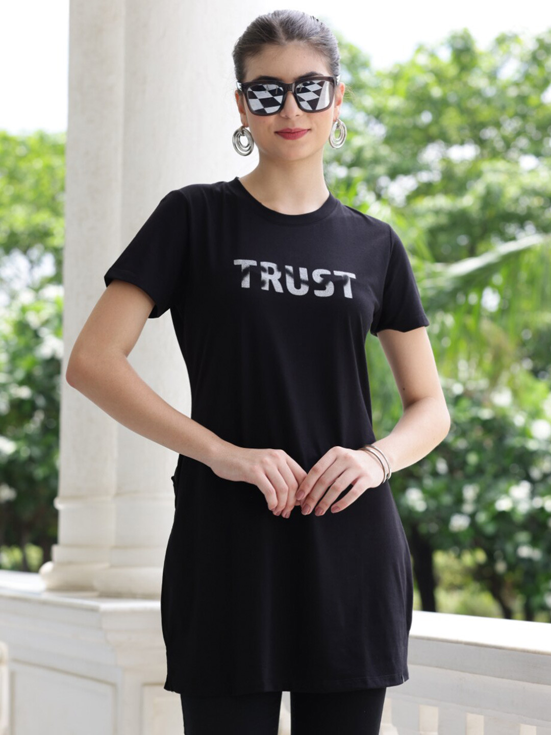 

TITTLI Typography Printed Pure Cotton Lounge T-shirt, Black