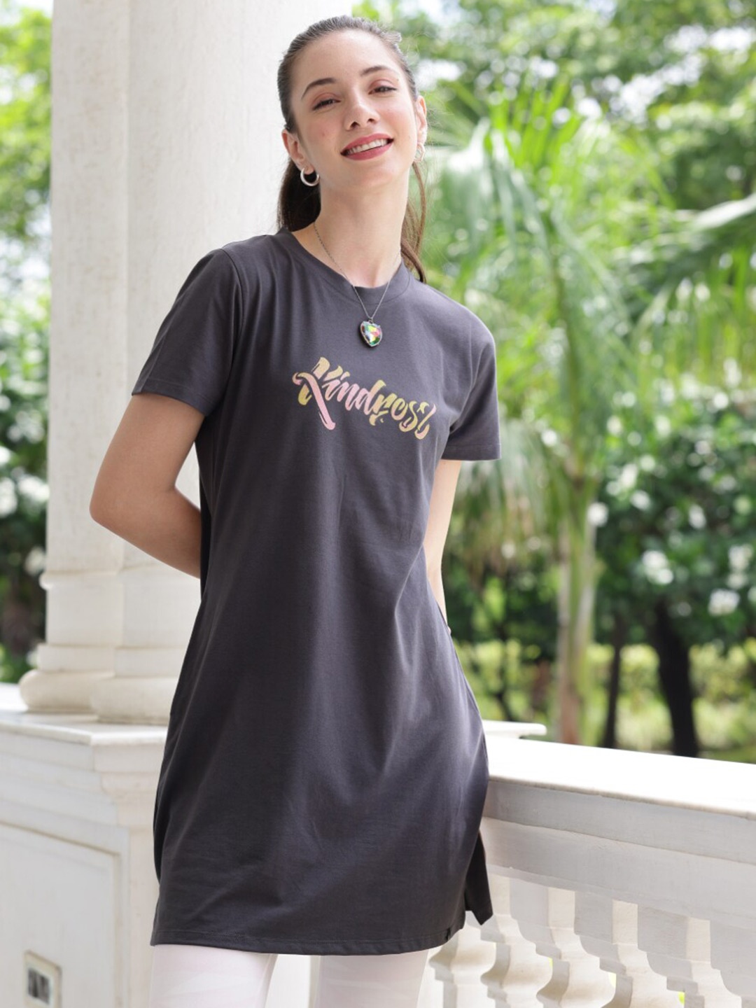 

TITTLI Typography Printed Pure Cotton Lounge T-shirt, Grey