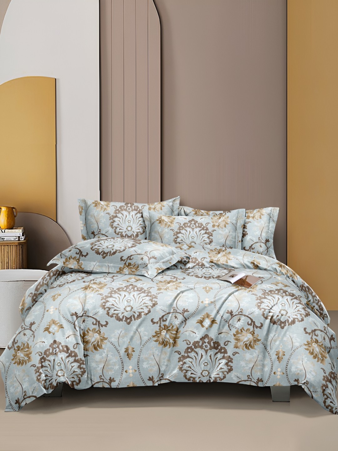 

CHHILAKIYA Blue & Brown Floral Queen Bedsheet with 2 Pillow Covers