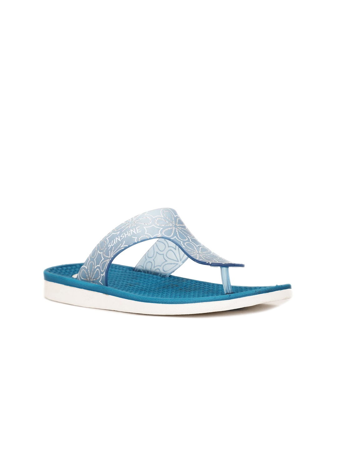 

Bata Embellished Open Toe T-Strap Flats, Blue