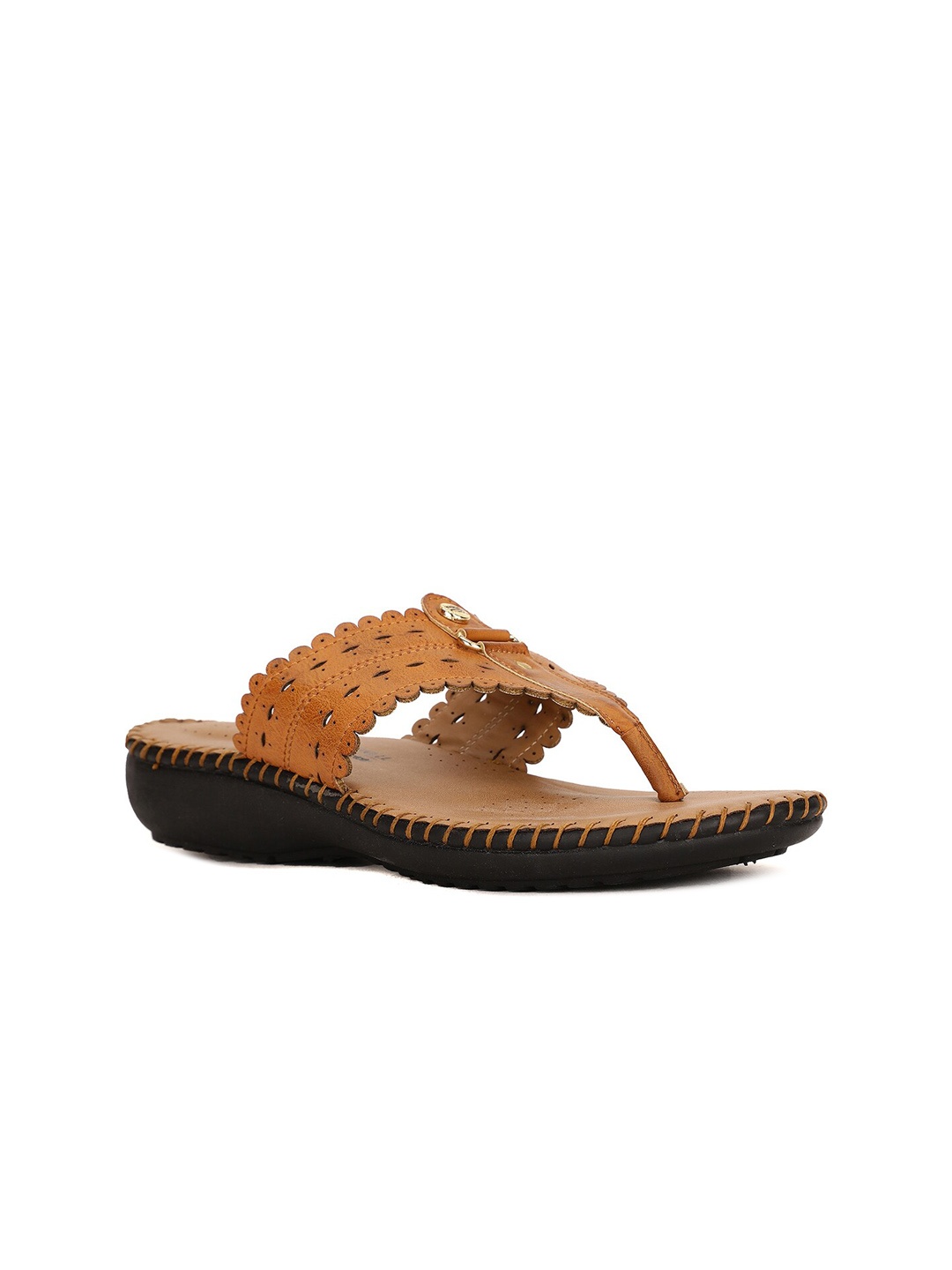 

Bata comfit Laser Cut Open Toe Flats, Tan