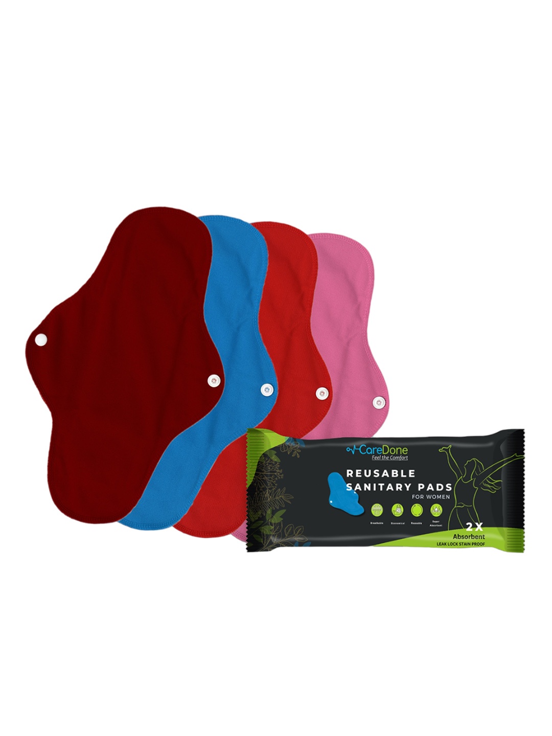 

CareDone 4-Pcs Absorbent Cloth Sanitary Pads, Red