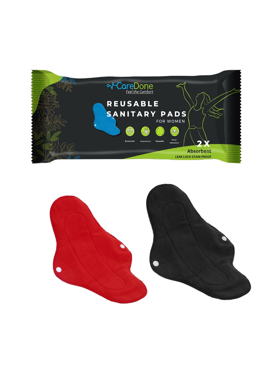 

CareDone 2-Pcs Absorbent Cloth Sanitary Pads, Black