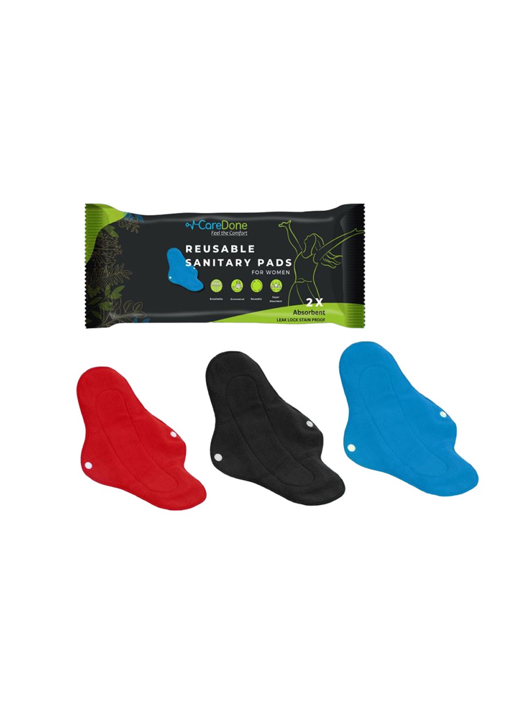 

CareDone Set Of 3 Reusable Very Absorbent Cloth Sanitary Pads, Red