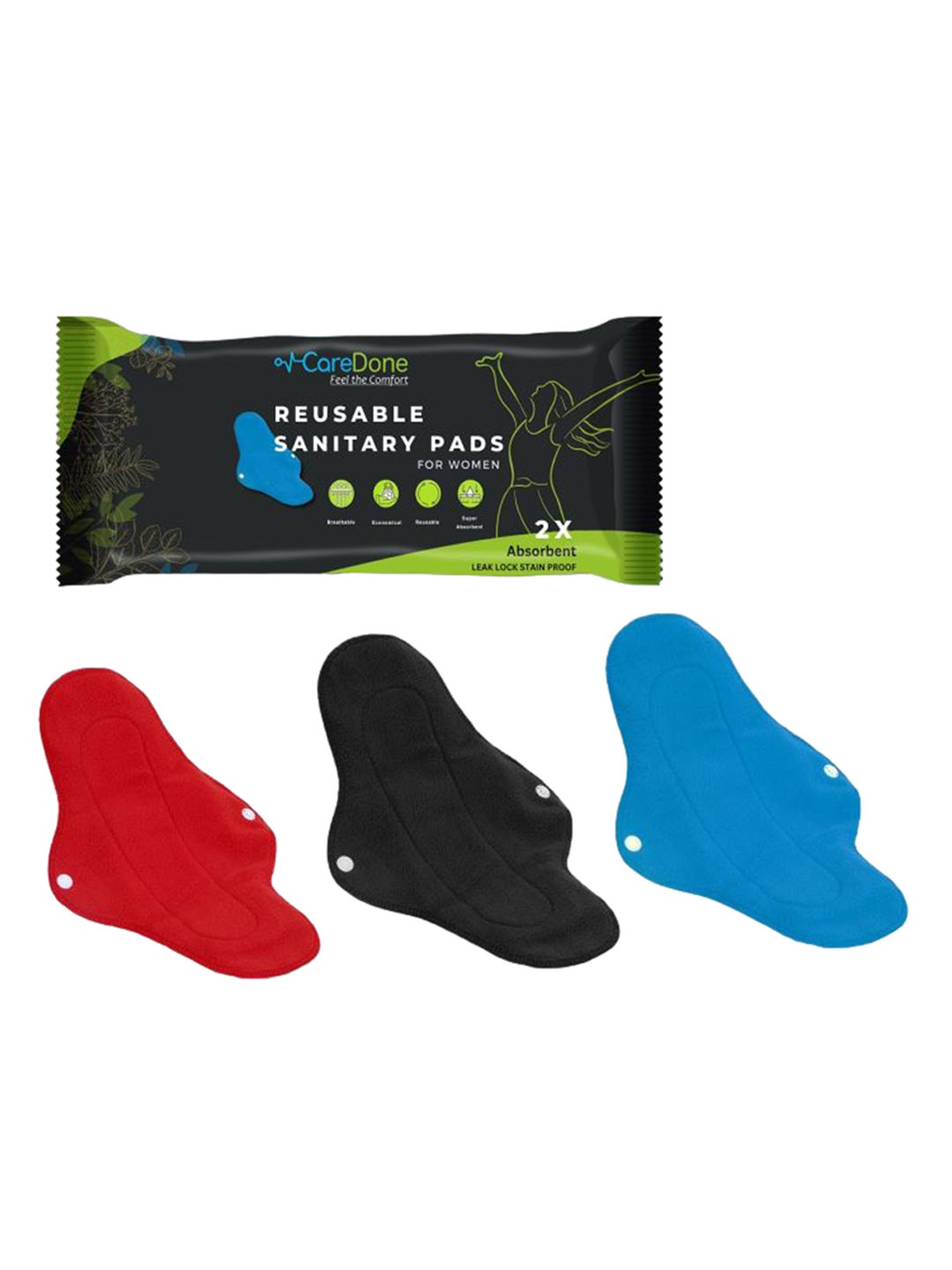

CareDone 3-Pcs Absorbent Cloth Sanitary Pads, Blue
