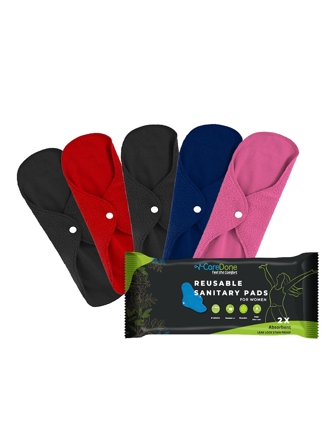 

CareDone Set Of 5 Reusable Very Absorbent Cloth Sanitary Pads, Pink