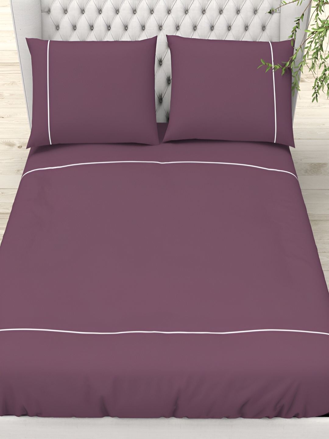 

THE WHITE MOSS Purple & White 300 TC King Bedsheet Set