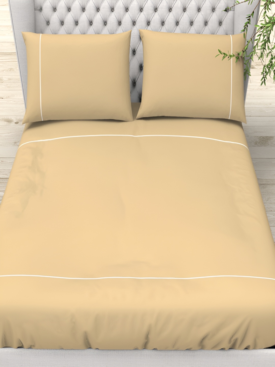 

THE WHITE MOSS Cream & White Striped Cotton 300 TC King Bedsheet Set