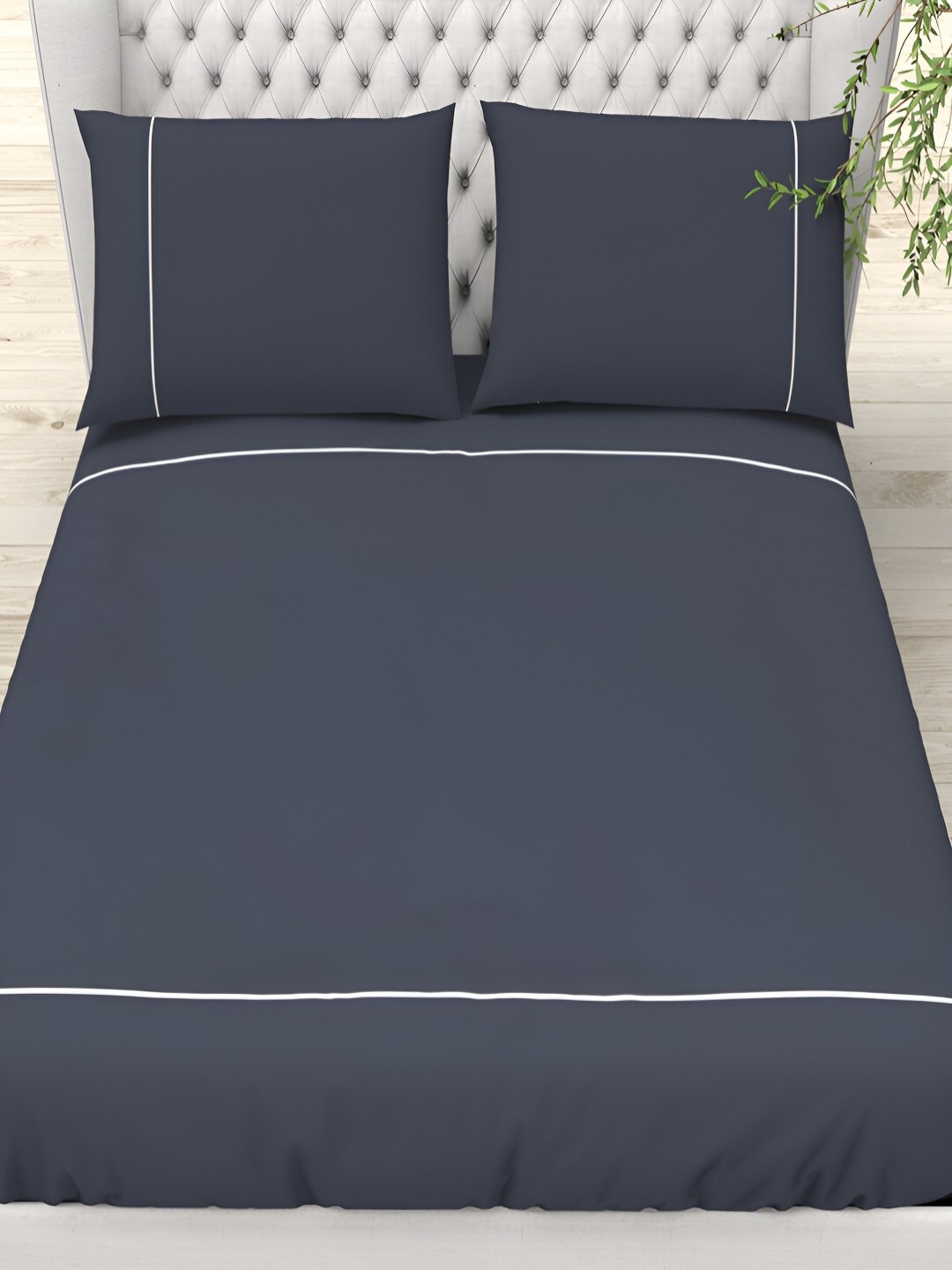 

THE WHITE MOSS Grey & White 300 TC King Bedsheet Set