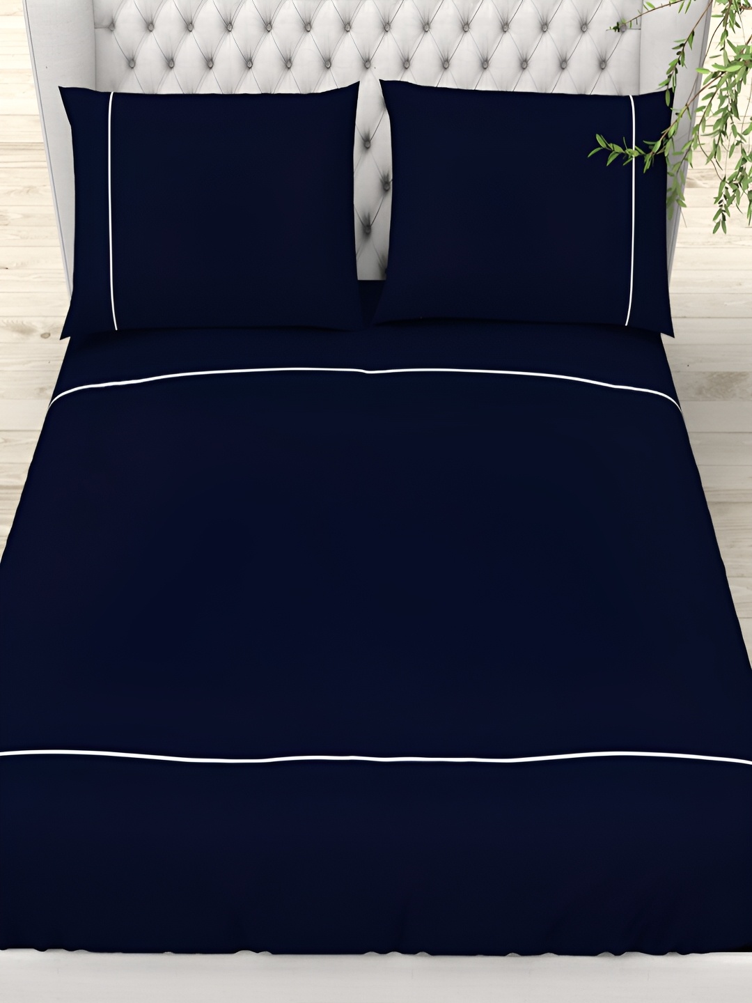 

THE WHITE MOSS Blue & White Striped Cotton 300 TC King Bedsheet Set