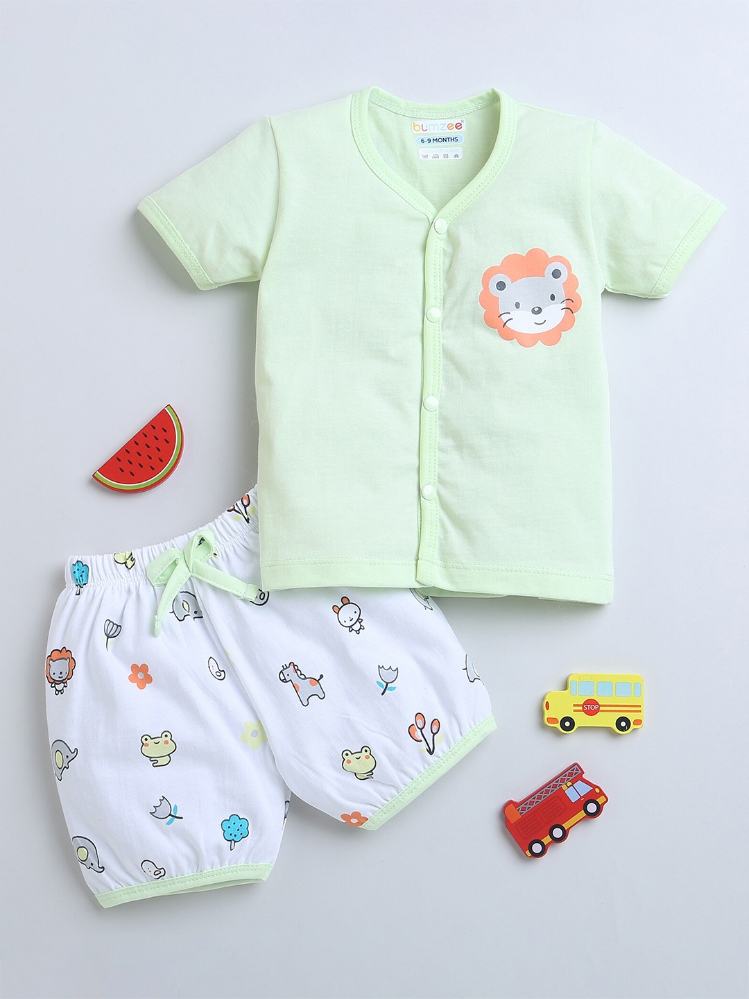 

BUMZEE Infant Boys Printed Pure Cotton T-shirt with Shorts, Green