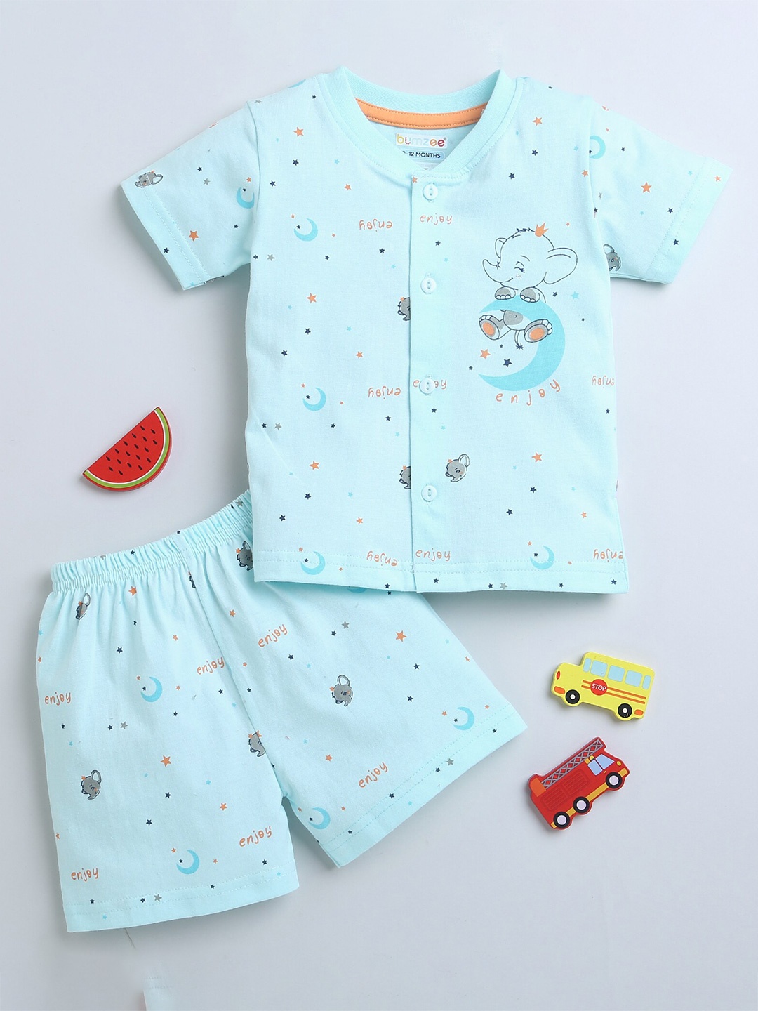 

BUMZEE Infants Boys Printed Pure Cotton T-shirt with Shorts, Blue