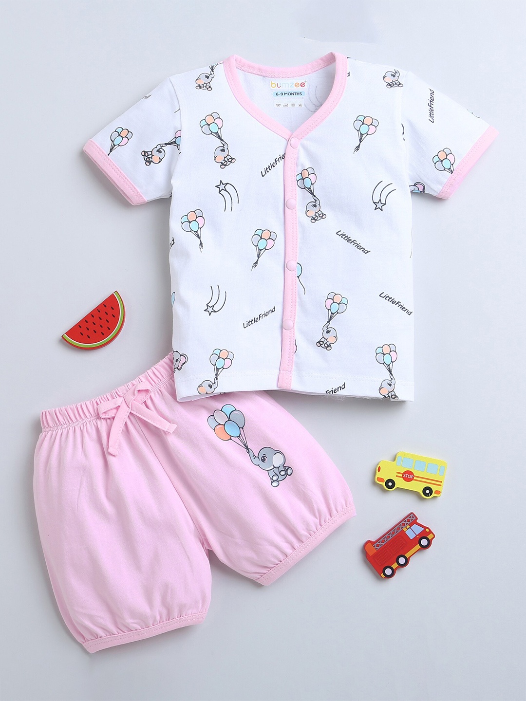 

BUMZEE Infants Girls Printed Pure Cotton T-shirt with Shorts, Pink