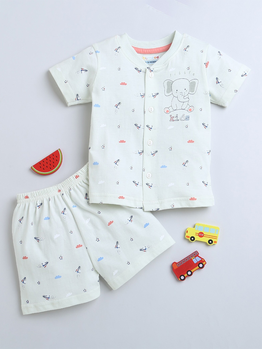 

BUMZEE Infant Girls Printed Pure Cotton T-shirt with Shorts, Green