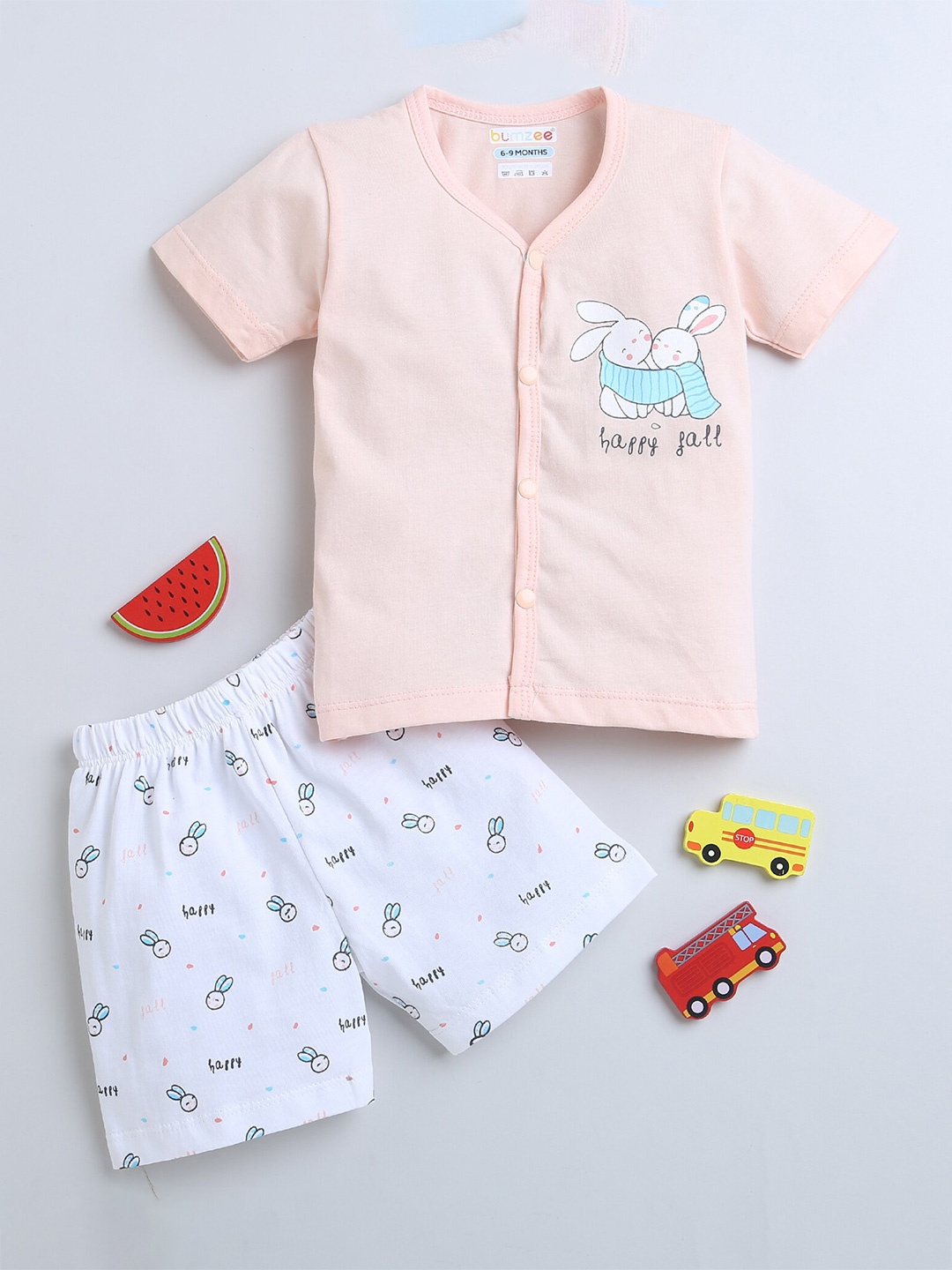 

BUMZEE Infants Boys Printed Pure Cotton T-shirt with Shorts, Peach