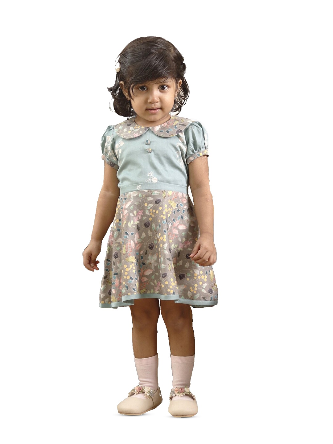 

BAESD Floral Printed Cotton A-Line Dress, White