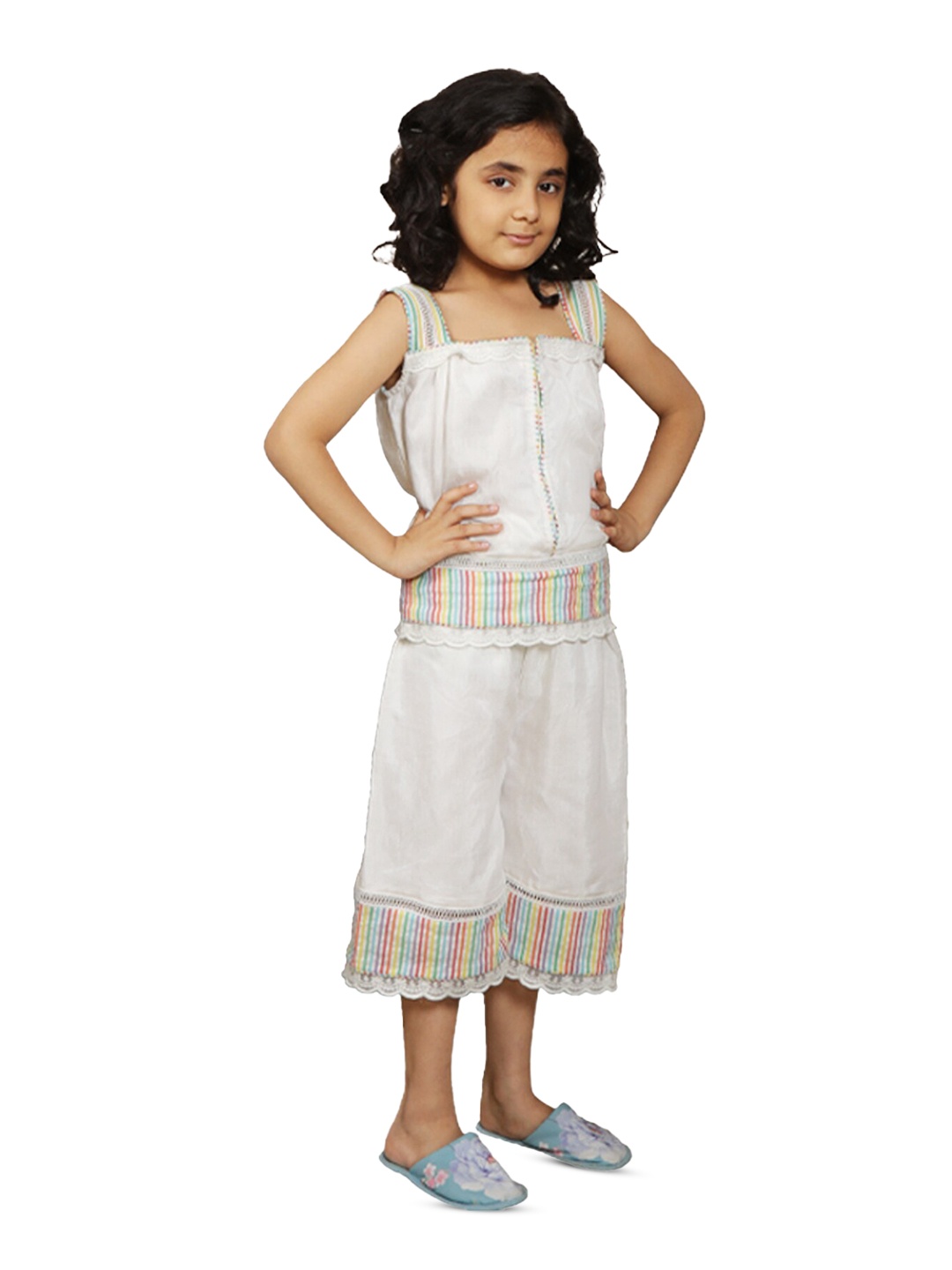

BAESD Girls Sleeveless Pure Cotton Night suits, White