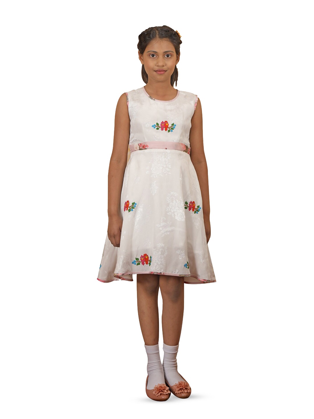 

BAESD Girls Floral Printed Cotton Fit & Flare Dress, White