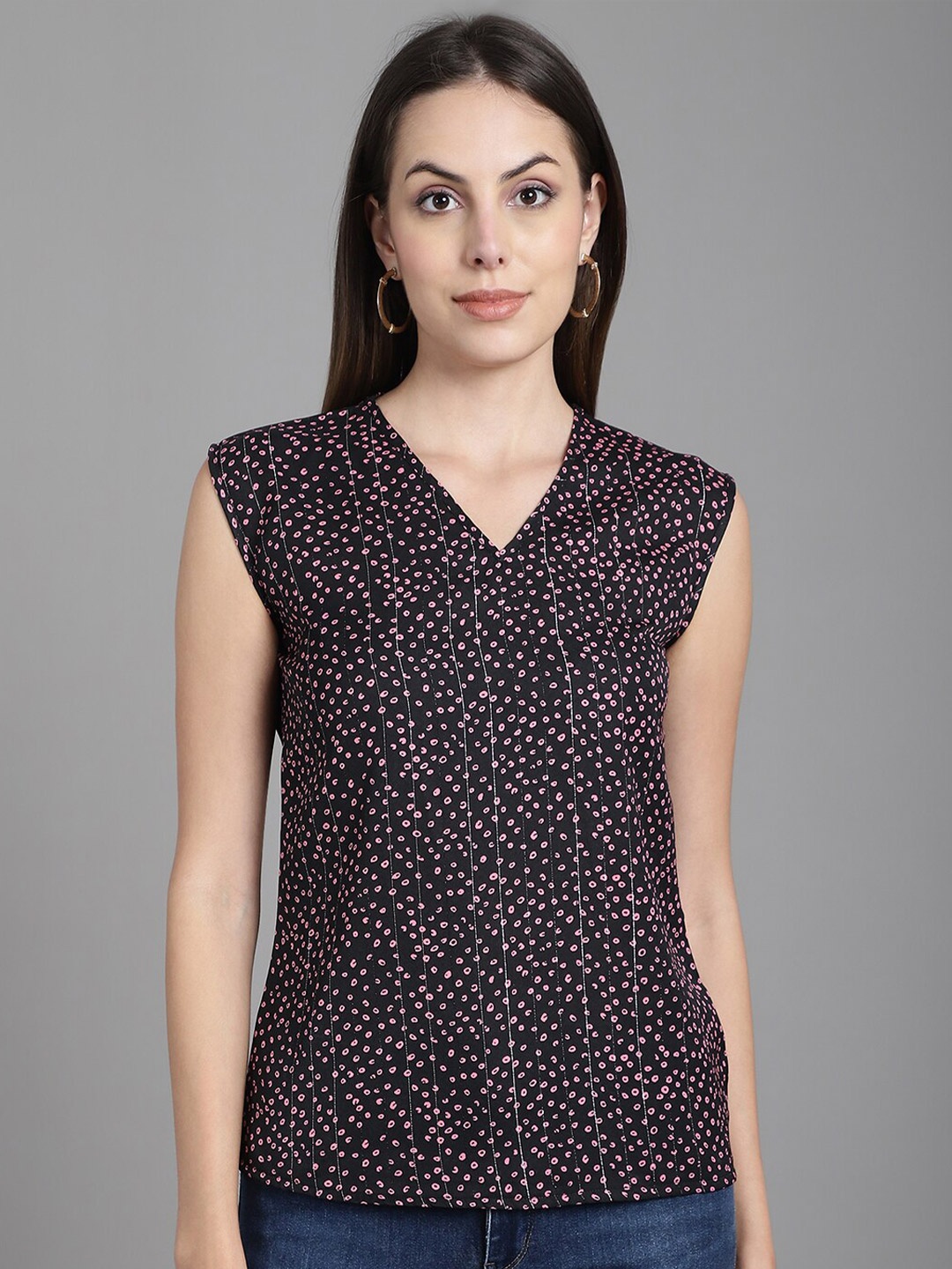 

Dressitude Geometric Printed V-Neck Sleeveless Top, Black