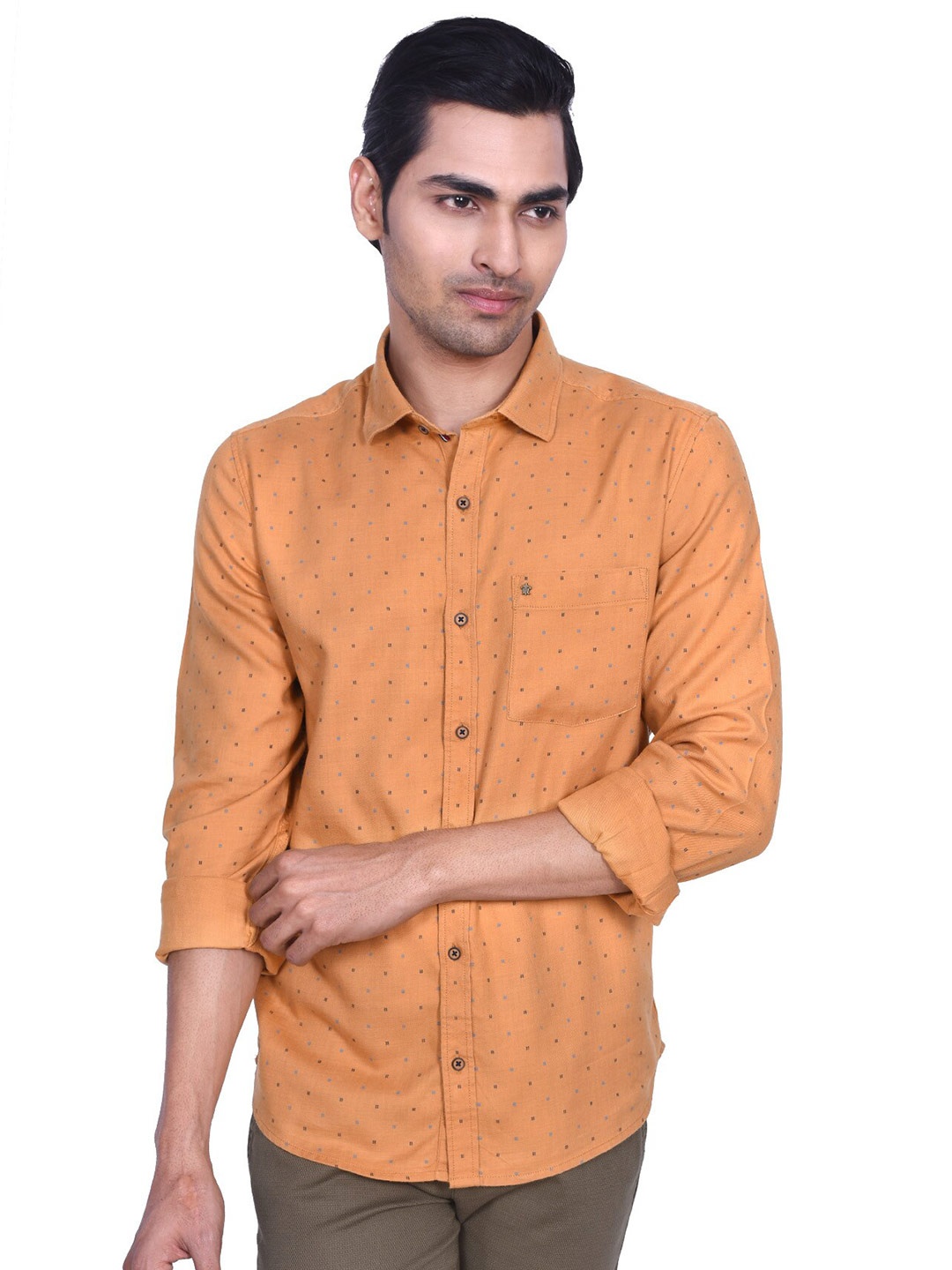 

Turtle Relaxed Slim Fit Micro Ditsy Printed Pure Cotton Casual Shirt, Mustard