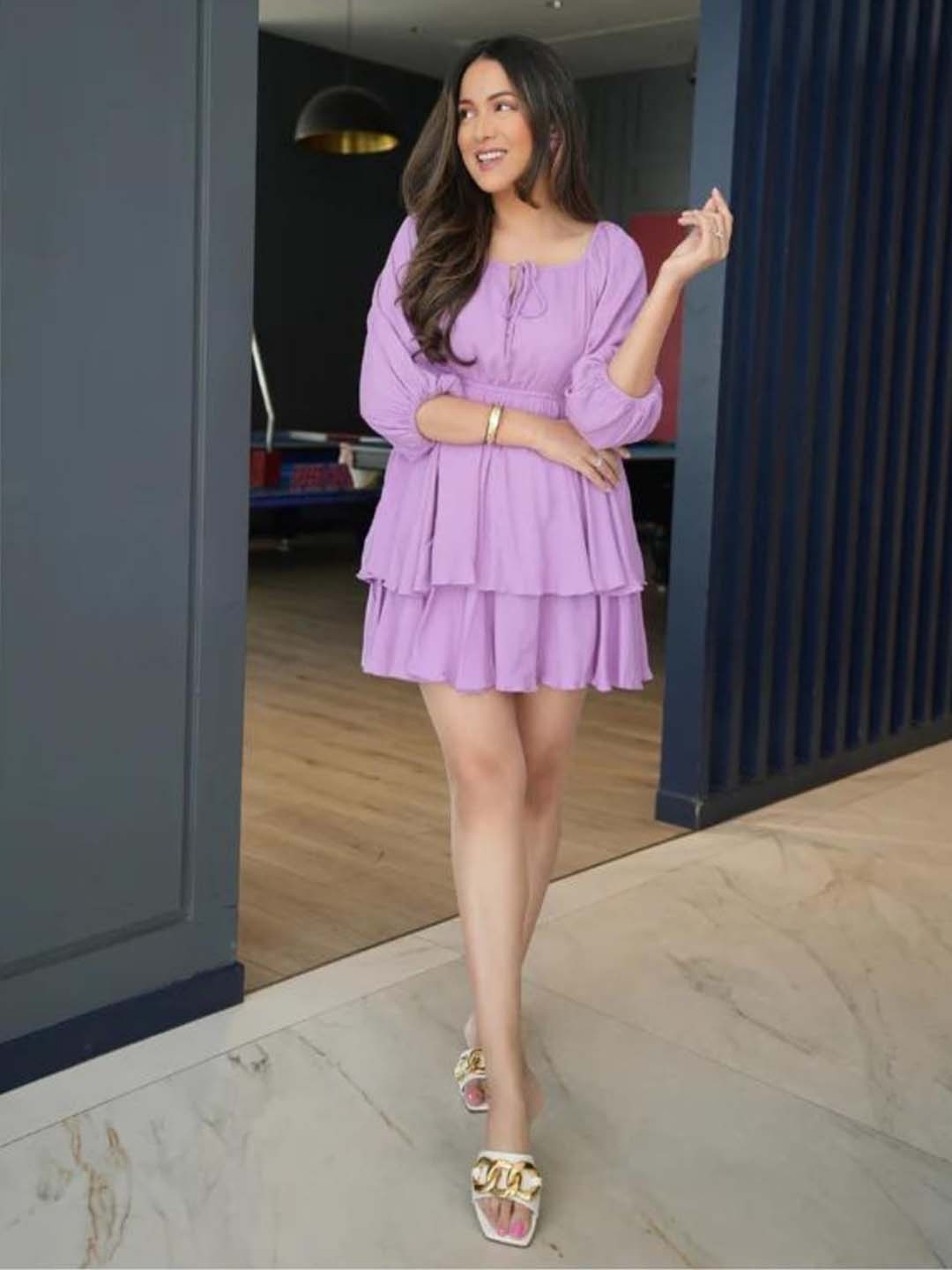

By The Bay Puff Sleeve Layered A-Line Dress, Violet