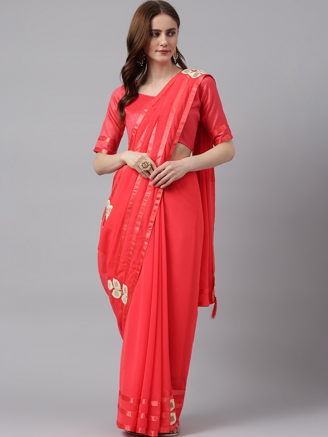 KALINI Floral Patchwork Embellished Saree, Pink