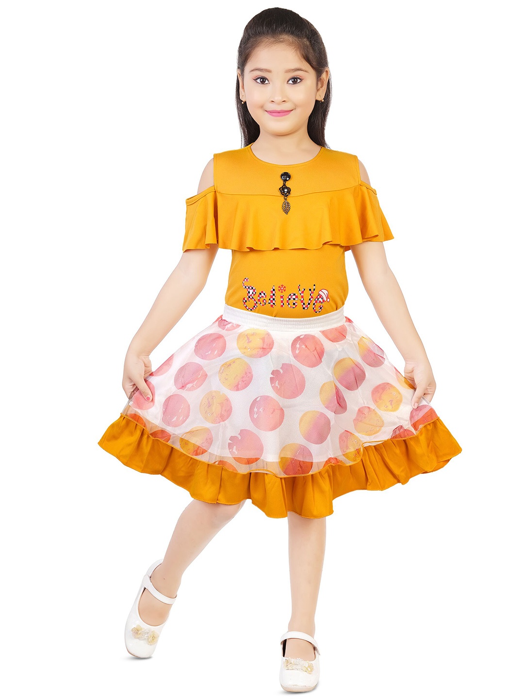 

CELEBRITY CLUB Girls Printed Top With Skirt, Yellow